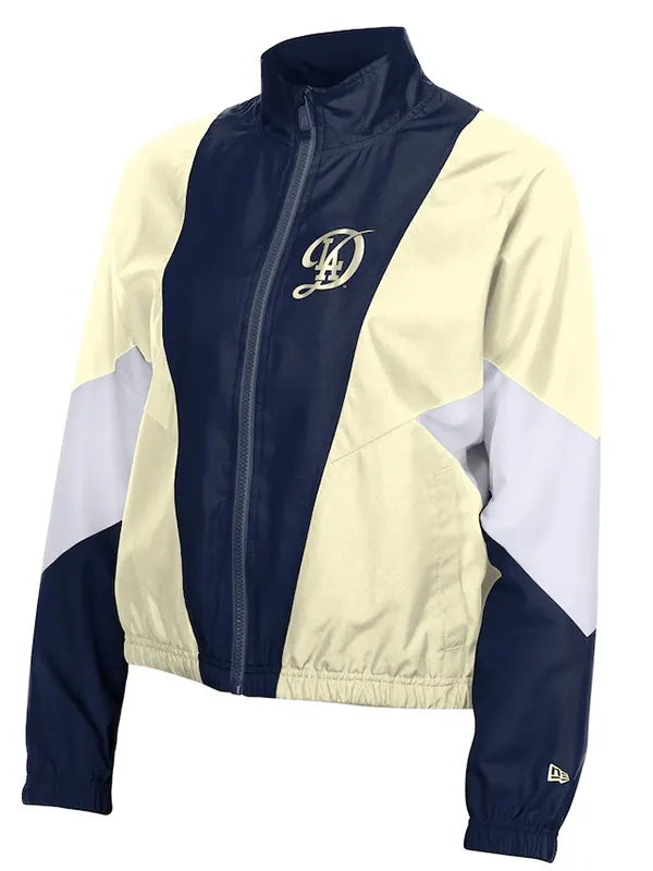 Dodgers New Era Leisure City Connect Windbreaker Jacket Jacket unisex detail view 3 | Dash Racegear — Los Angeles Dodgers New Era windbreaker in navy/cream, built for comfort and fan looks.