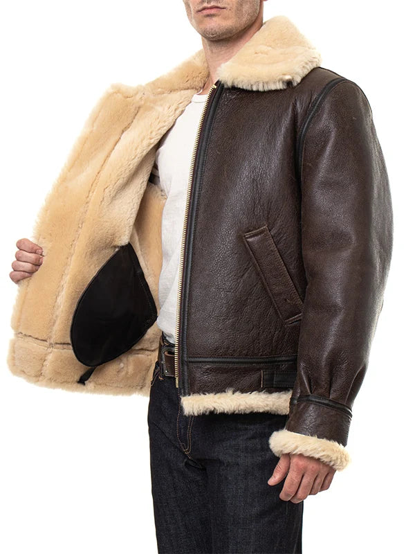 Resident Evil 4 Leon Kennedy Jacket Jacket unisex detail view 4 | Dash Racegear — Leon Kennedy B-3 sheepskin bomber jacket from Resident Evil 4 Remake, great for cosplay, conventions, or cold days.