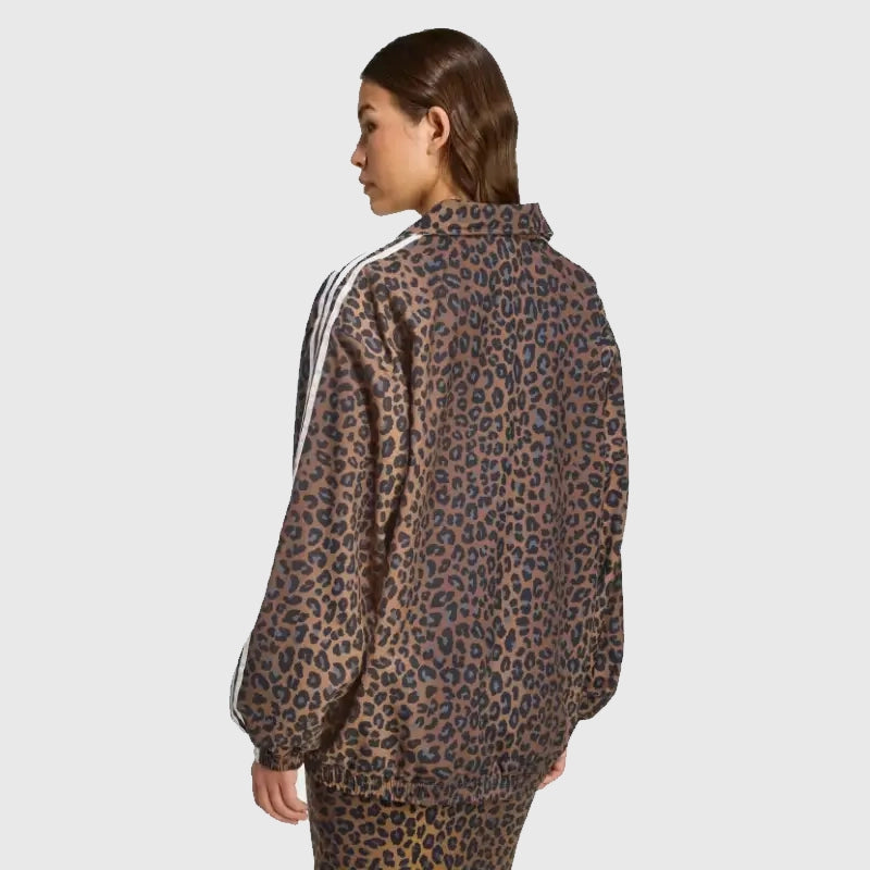 Adidas Leopard Firebird Track Jacket Jacket unisex detail view 3 | Dash Racegear — Adidas Firebird track jacket in brown with leopard print panels and oversized unisex fit