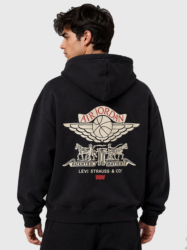 Levi’s x Jordan Full-Zip Hoodie Hoodie unisex detail view 7 | Dash Racegear — Levi's x Jordan Black Zip Hoodie for Unisex combining iconic label pairing with practical hood coverage and knit waistband