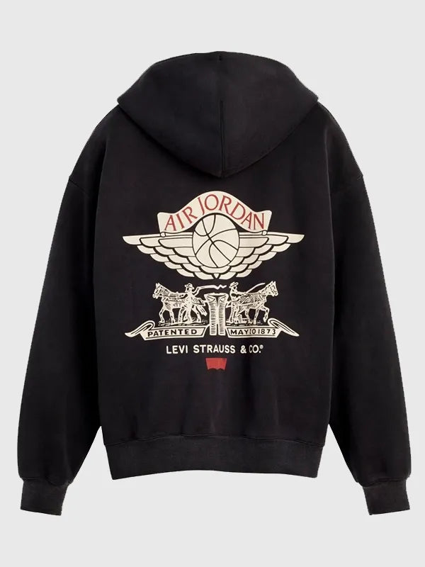 Levi’s x Jordan Full-Zip Hoodie Hoodie unisex detail view 2 | Dash Racegear — Levi’s x Jordan collaborative black hoodie with zip front and standout co‑branding on the back for bold statement looks.