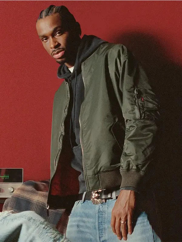 Shai Gilgeous-Alexander Levi’s MA-1 Bomber Jacket Bomber Jacket unisex detail view 2 | Dash Racegear — Olive Green satin MA-1 bomber jacket designed for effortless casual style and lasting all-day comfort.