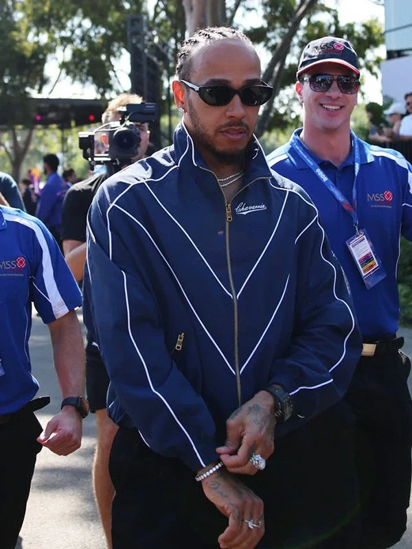 Lewis Hamilton Willy Chavarria Jacket Jacket unisex detail view 2 | Dash Racegear — Blue Lewis Hamilton 2026 track jacket by Willy Chavarria, unisex fit and lightweight for casual wear.