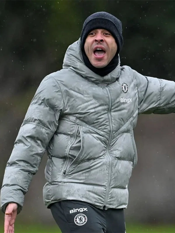 Liam Rosenior Chelsea Puffer Jacket Puffer Jacket unisex detail view 2 | Dash Racegear — Stay game-day ready in the Liam Rosenior Chelsea Grey Puffer Jacket, ideal for casual or sporty looks.