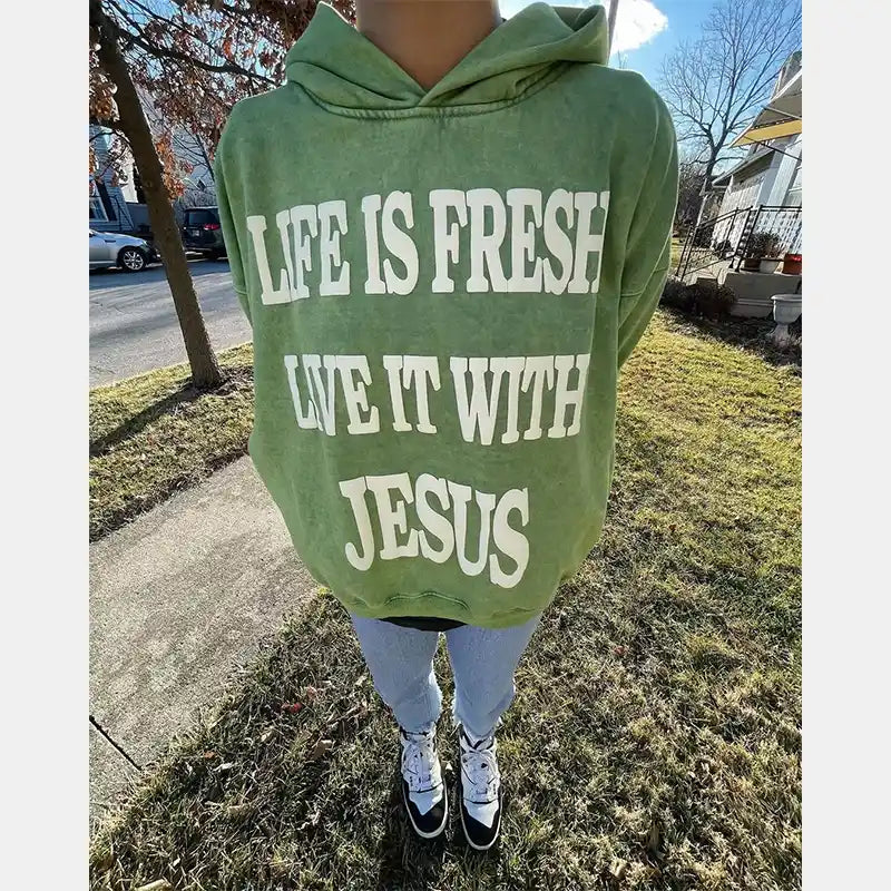 Life Is Fresh Live It With Jesus Hoodie Hoodie unisex front product view | Dash Racegear — Live It With Jesus Hoodie – Faith-Focused Life Is Fresh Apparel