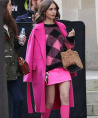 Emily in Paris Emily Cooper Pink Coat Coat unisex detail view 5 | Dash Racegear — Emily in Paris Emily Pink Trench Coat