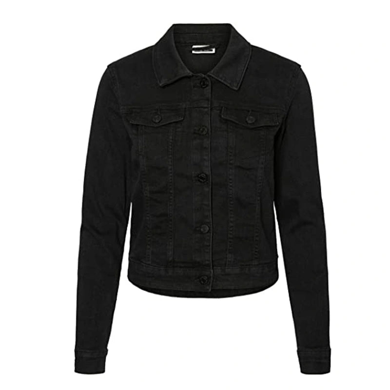 Lisa Black Denim Jacket Denim Jacket unisex front product view | Dash Racegear — Lisa Shirt Style Black Denim Jacket