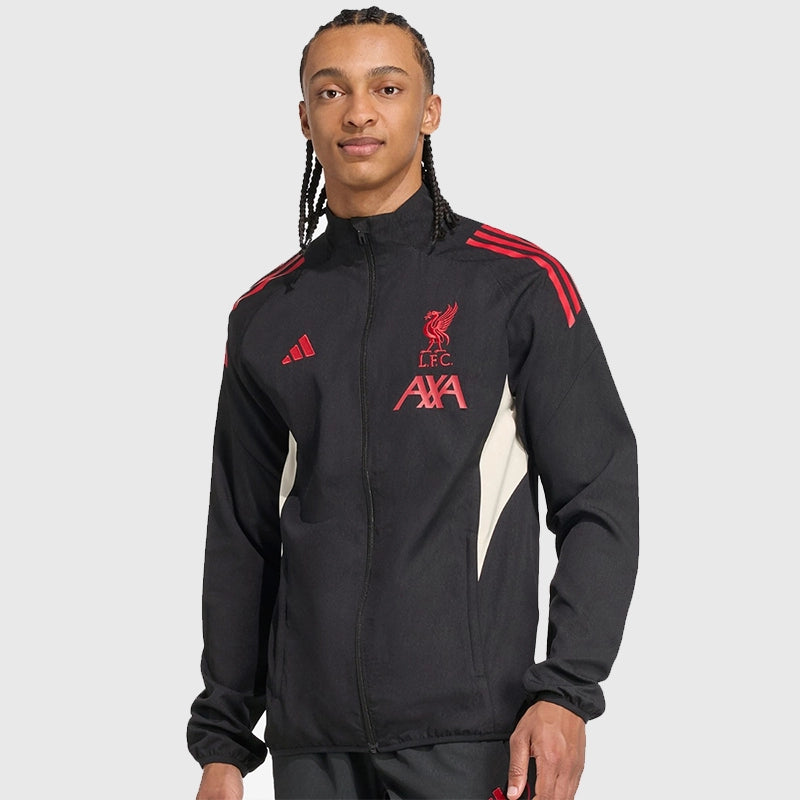 LFC Adidas 25/26 Domestic Training Jacket Jacket unisex detail view 2 | Dash Racegear — Black Adidas fleece jacket for Liverpool FC’s 25/26 domestic training sessions