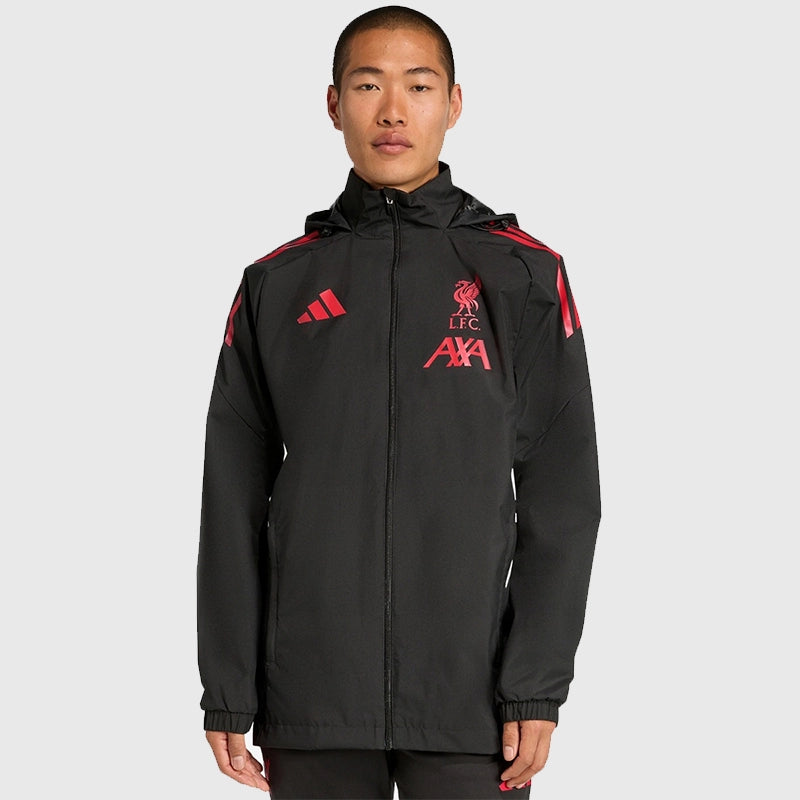 LFC Adidas 25/26 Domestic All Weather Jacket Jacket unisex detail view 2 | Dash Racegear — Versatile black fleece jacket with LFC crest for use in changing conditions