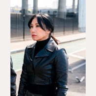 The Equalizer S05 Liza Lapira Cropped Leather Jacket Leather Jacket unisex front product view | Dash Racegear — Liza Lapira’s Signature Cropped Jacket from The Equalizer S05
