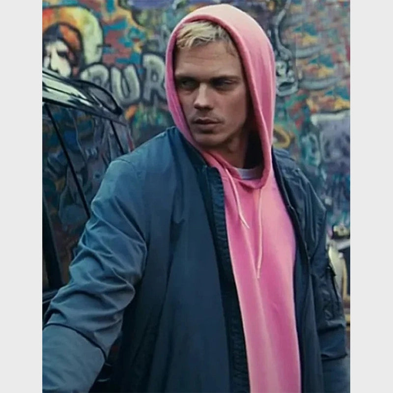 Locked 2025 Bill Skarsgård Bomber Jacket Bomber Jacket unisex front product view | Dash Racegear — Bill Skarsgård Movie Jacket – Locked 2025 Bomber Edition
