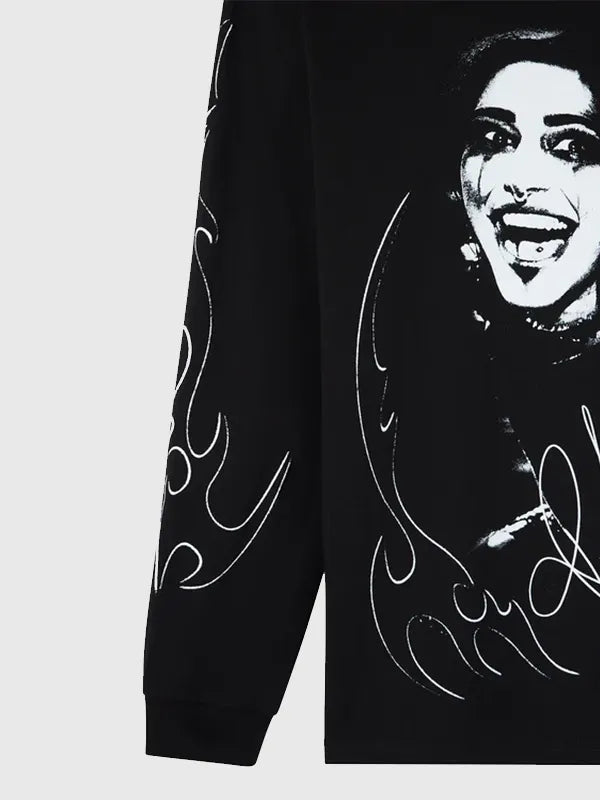 OVO x WWE Rhea Ripley Long-Sleeve T-Shirt Shirt unisex detail view 4 | Dash Racegear — Rhea Ripley WWE x OVO black long sleeve tee, lightweight cotton shirt for everyday edgy outfits.