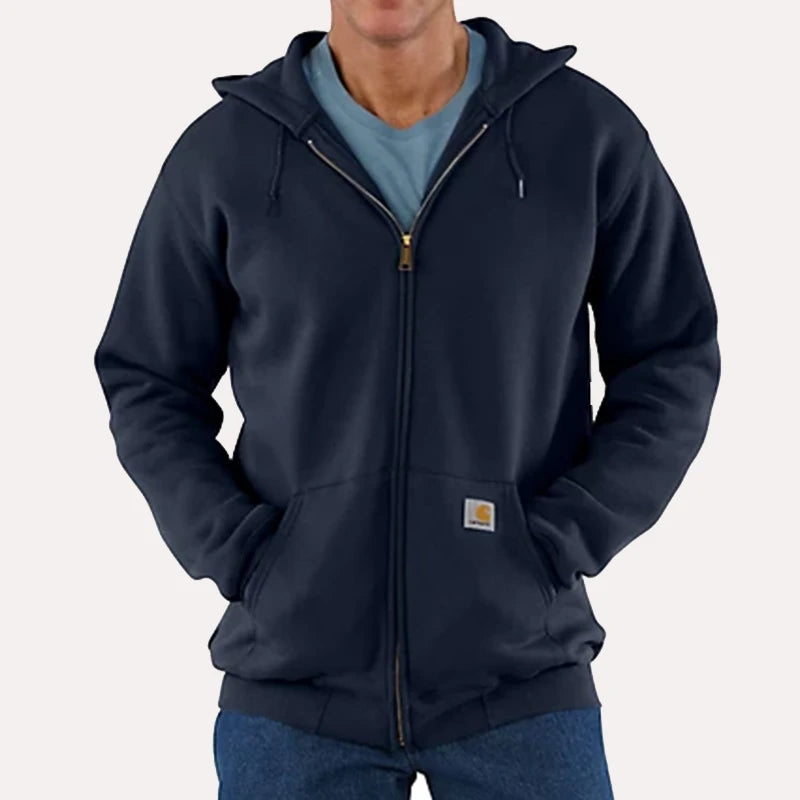 Carhartt Midweight Zip Up Hoodie Hoodie unisex detail view 3 | Dash Racegear — Carhartt midweight hoodie in Navy Blue with a snug fit around the wrists and easy fitting for casual outing