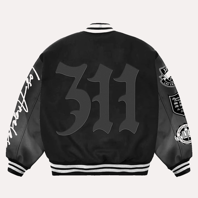 UFC 311 Los Angeles 2025 Black Varsity Jacket Varsity Jacket unisex detail view 3 | Dash Racegear — UFC 2025 Varsity Jacket – Los Angeles Event Gear