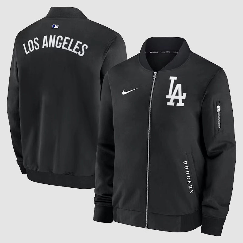 Los Angeles Dodgers Black Dugout Bomber Jacket Bomber Jacket unisex detail view 2 | Dash Racegear — Los Angeles Dodgers black dugout bomber – sleek MLB outerwear