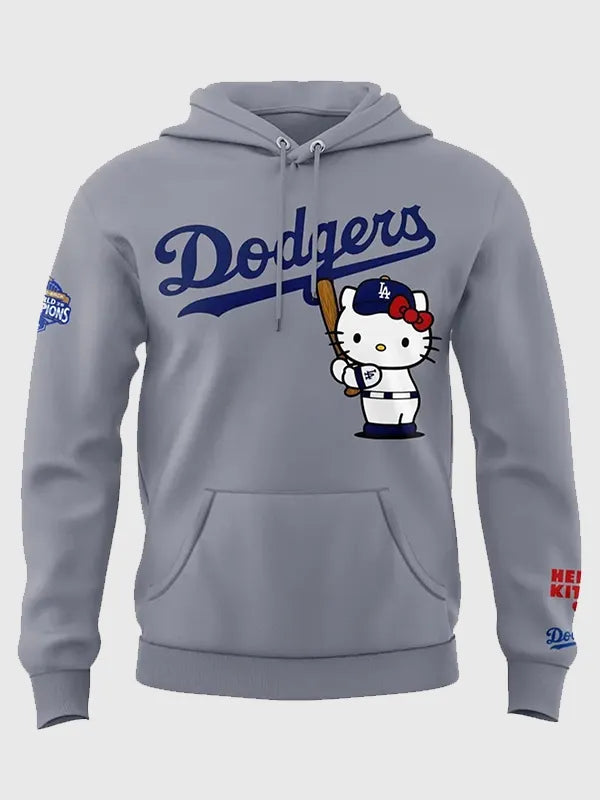 Dodgers Hello Kitty Hoodie Hoodie unisex detail view 6 | Dash Racegear — Los Angeles Dodgers 2026 Hello Kitty Night grey hoodie, soft fan wear for cozy stadium style comfort.