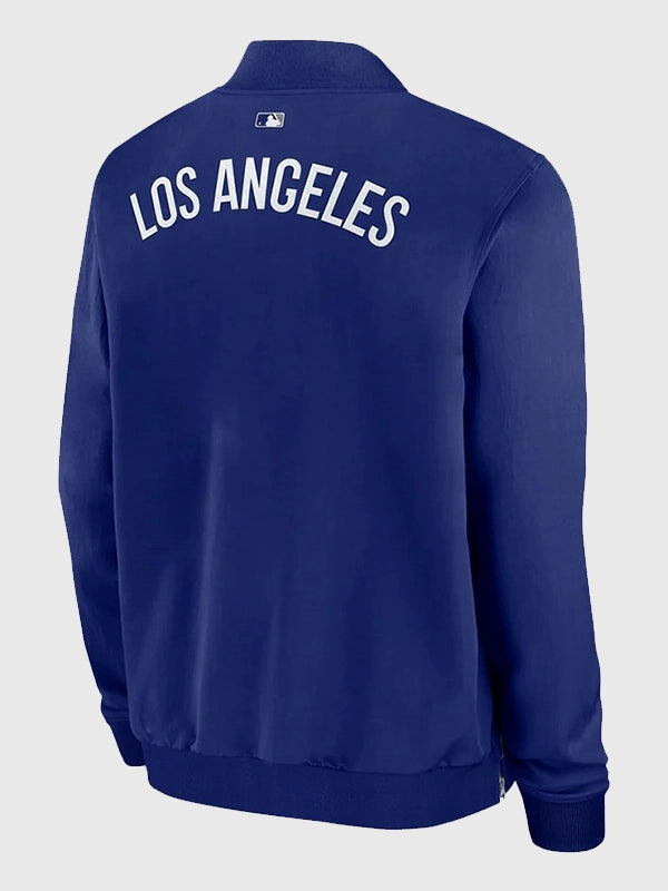 KAWS x MLB Dodgers Nike Dugout Bomber Jacket Bomber Jacket unisex detail view 2 | Dash Racegear — Royal blue Nike Dugout bomber jacket featuring KAWS x Los Angeles Dodgers 2026 design and everyday versatility.