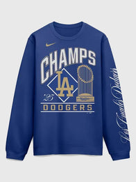 Dodgers Nike 2026 Gold Collection Sweatshirt Sweatshirt unisex front product view | Dash Racegear — Los Angeles Dodgers Nike 2026 Gold Collection Royal Blue Fleece Pullover Sweatshirt, warm and soft, perfect for game-day fans.