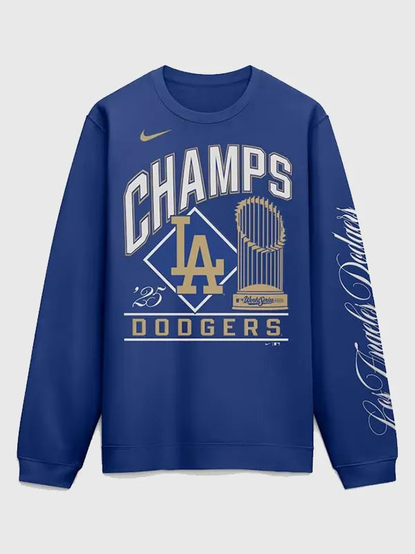 Dodgers Nike 2026 Gold Collection Sweatshirt Sweatshirt unisex front product view | Dash Racegear — Los Angeles Dodgers Nike 2026 Gold Collection Royal Blue Fleece Pullover Sweatshirt, warm and soft, perfect for game-day fans.