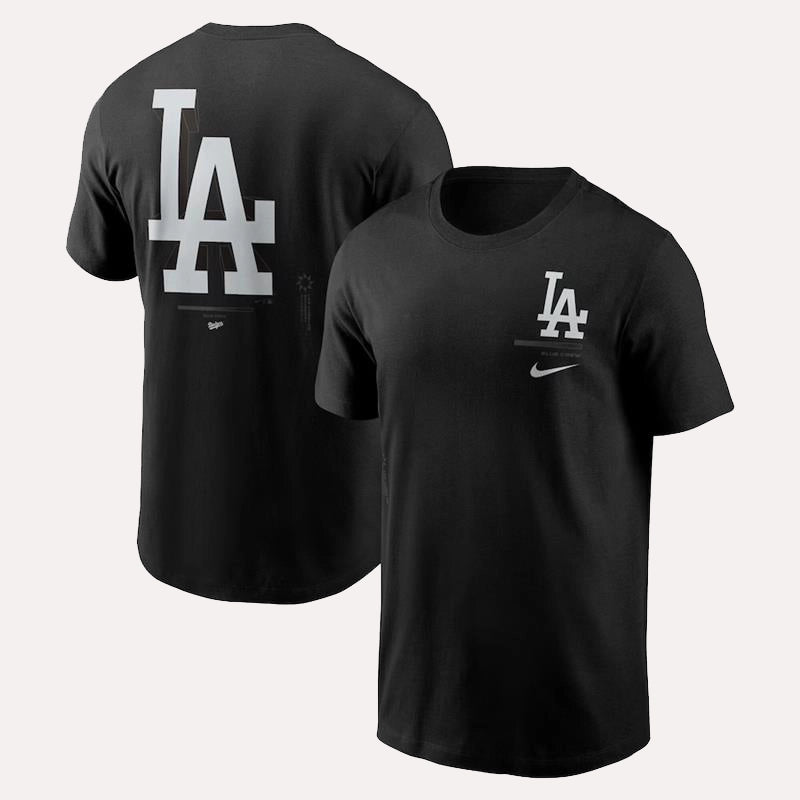 Dodgers Nike Black Lights Out Bar Loading T-Shirt Shirt unisex front product view | Dash Racegear — Nike Dodgers T-Shirt – Black Lights Out Bar Loading Edition