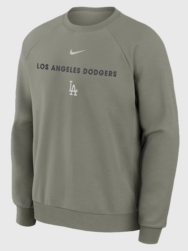 Los Angeles Dodgers Nike Primary Raglan Sweatshirt Sweatshirt unisex detail view 2 | Dash Racegear — Nike Men’s Dodgers Statement Primary sweatshirt in green, breathable Dri-FIT fabric for workouts or laid-back wear.