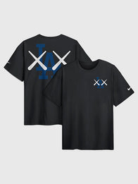 LA Dodgers Nike x KAWS Black Elevated Max90 T-Shirt Shirt unisex front product view | Dash Racegear — Nike x KAWS Los Angeles Dodgers 2026 Black Elevated Max90 Unisex T-Shirt featuring premium comfort and bold streetwear-inspired everyday style.