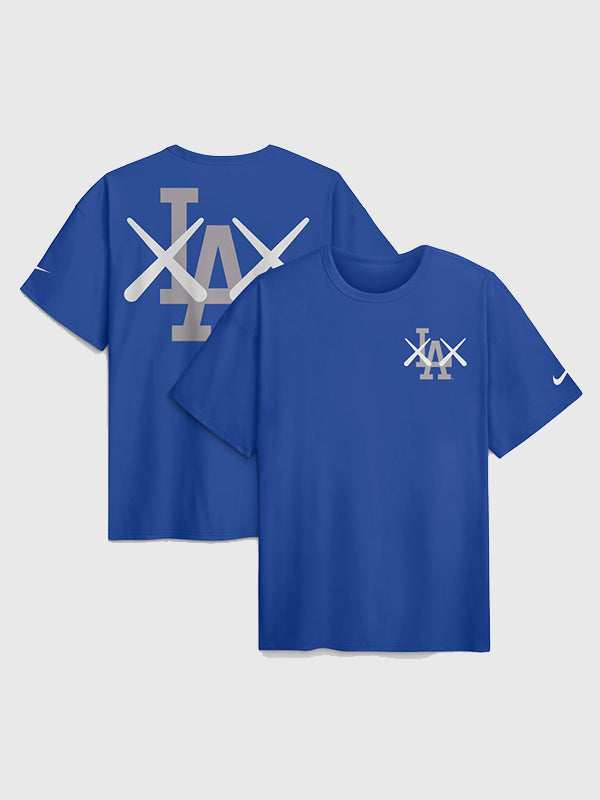 LA Dodgers Nike x KAWS Royal Elevated Max90 T-Shirt Shirt unisex front product view | Dash Racegear — Los Angeles Dodgers Nike x KAWS 2026 Max90 tee blending iconic design with premium comfort and modern casual appeal.