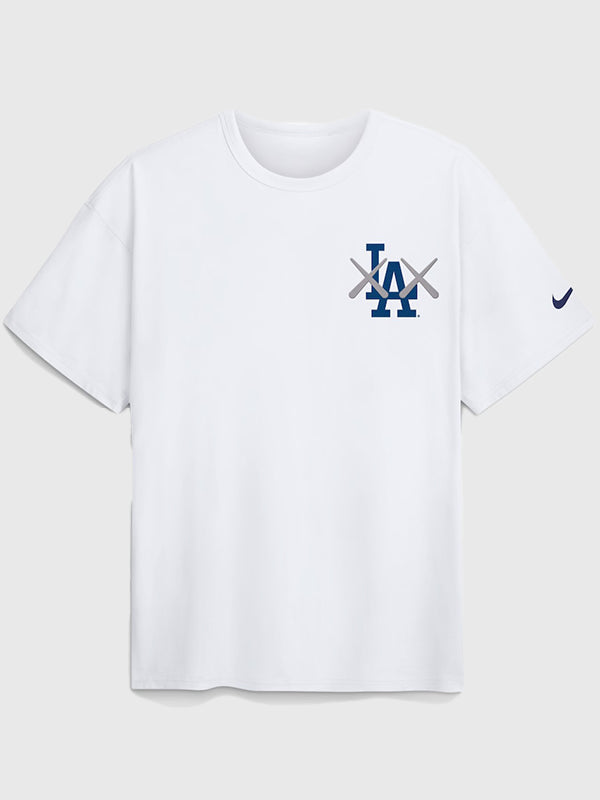 LA Dodgers Nike x KAWS White Elevated Max90 T-Shirt Shirt unisex front product view | Dash Racegear — Nike x KAWS Los Angeles Dodgers 2026 White Elevated Max90 Unisex T-Shirt featuring premium comfort and clean streetwear-inspired everyday style.