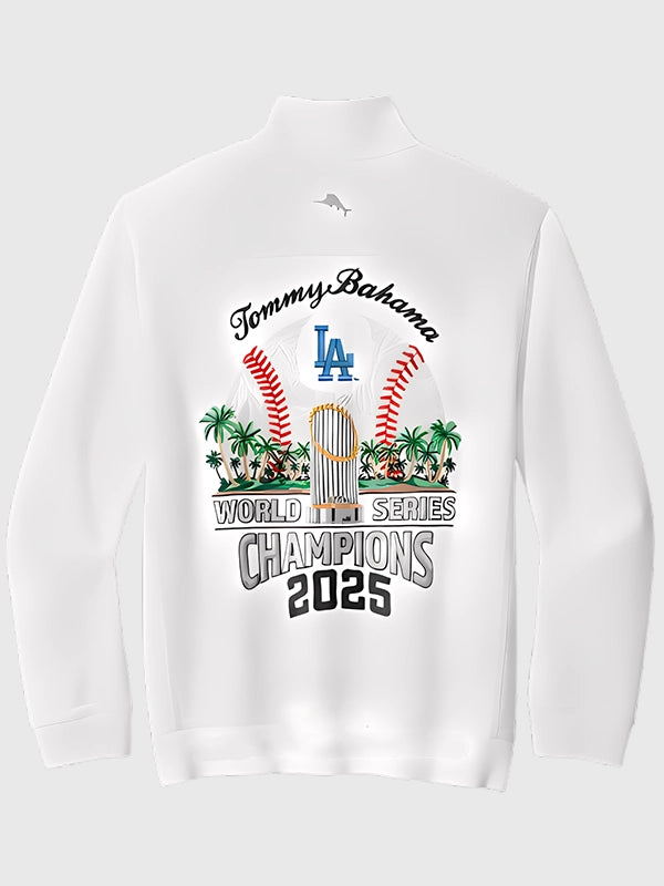 LA Dodgers Tommy Bahama 2025 World Series Champions Half-Zip Jacket Jacket unisex detail view 2 | Dash Racegear — Tommy Bahama Dodgers 2025 Celebration Half-Zip Jacket