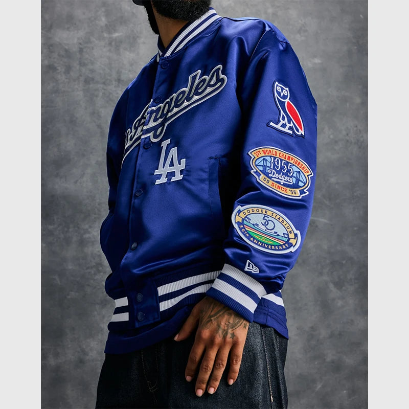 OVO x New Era x MLB Dodgers Varsity Jacket Varsity Jacket unisex detail view 4 | Dash Racegear — OVO Dodgers Jacket – Iconic New Era Varsity Style