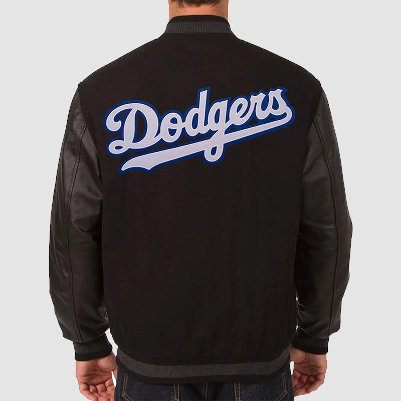 LA Dodgers Varsity Black Jacket Jacket unisex detail view 2 | Dash Racegear — Los Angeles Dodgers Varsity Jacket – Classic and Timeless Black Look