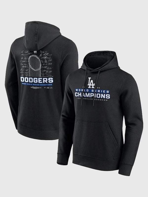 Los Angeles Dodgers World Series Champions 2025 Signature Roster Hoodie Hoodie unisex front product view | Dash Racegear — Los Angeles Dodgers 2025 Victory Hoodie with Team Roster