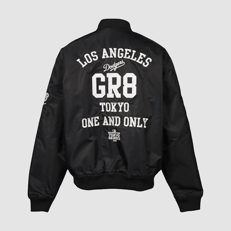 Los Angeles Dodgers x GR8 Varsity Jacket Varsity Jacket unisex detail view 4 | Dash Racegear — Los Angeles Dodgers x GR8 varsity jacket with bold team branding