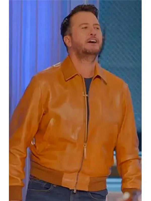 American Idol S24 Luke Bryan Leather Jacket Leather Jacket unisex front product view | Dash Racegear — American Idol S24 Luke Bryan Brown Leather Jacket with sleek design, perfect for fans wanting stylish outerwear.