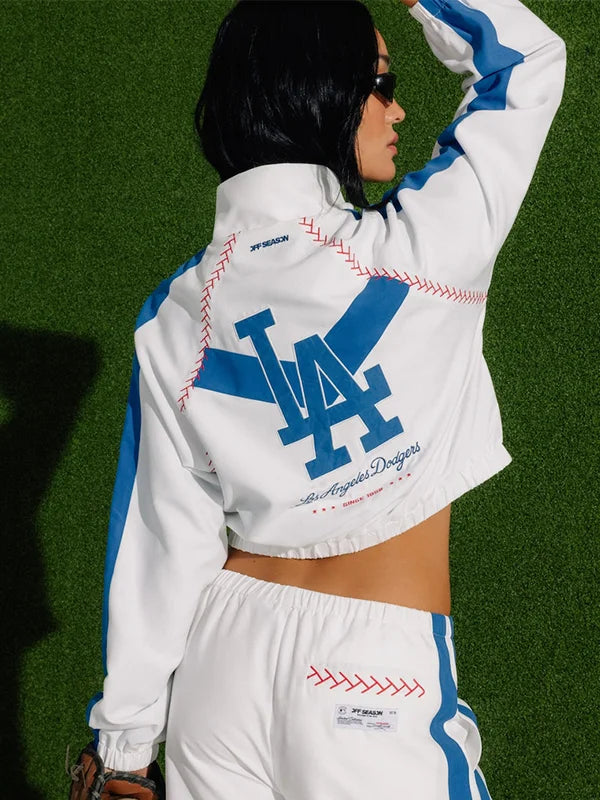 Los Angeles Dodgers Off Season x MLB Track Jacket Jacket unisex detail view 2 | Dash Racegear — White Los Angeles Dodgers Off Season x MLB full-zip track jacket crafted for lightweight comfort and versatile casual fashion.
