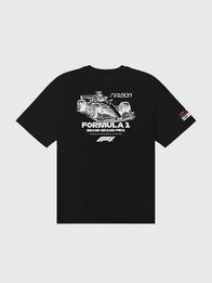 Malbon x F1 Bermuda Pit Sketch T-Shirt Shirt unisex detail view 3 | Dash Racegear — Malbon F1 Miami GP black T-shirt 2026, Pit Sketch design for bold racing-inspired street style.
