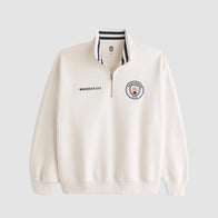 Manchester City FC Graphic Half-Zip Sweatshirt Sweatshirt unisex front product view | Dash Racegear — Man City Half-Zip Sweatshirt – Ultimate Blend of Comfort and Team Spirit