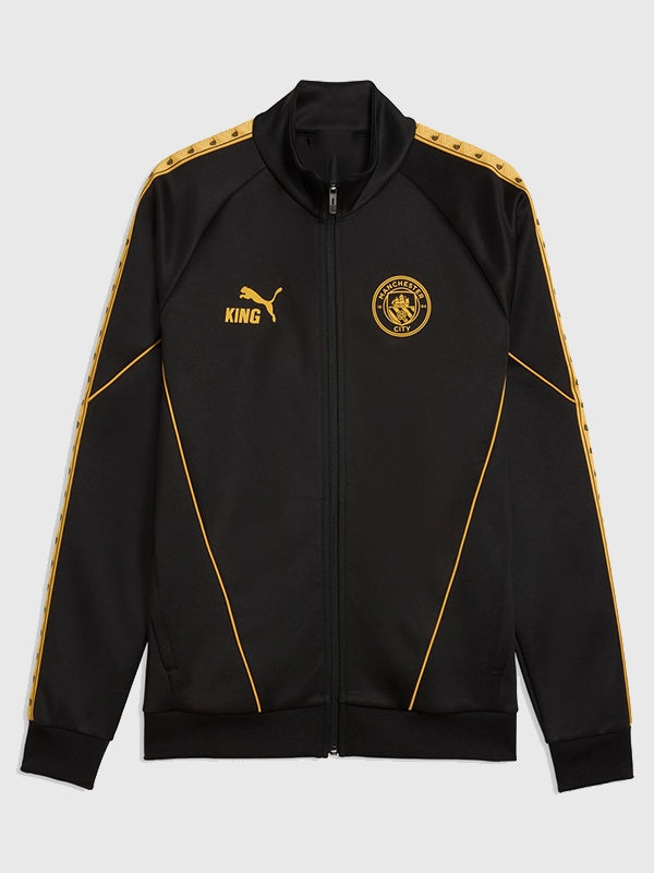Manchester City 2026/27 King Anthem Jacket Jacket unisex front product view | Dash Racegear — 2026/27 Unisex Manchester City Puma King Black Zip-Up Anthem Jacket featuring premium comfort and football-inspired everyday style.