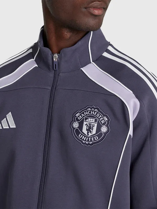 Manchester United x Adidas Urban Purist Track Jacket Jacket unisex detail view 3 | Dash Racegear — Urban Purist 2026 zip-up track jacket in grey with Manchester United-inspired sportswear appeal.
