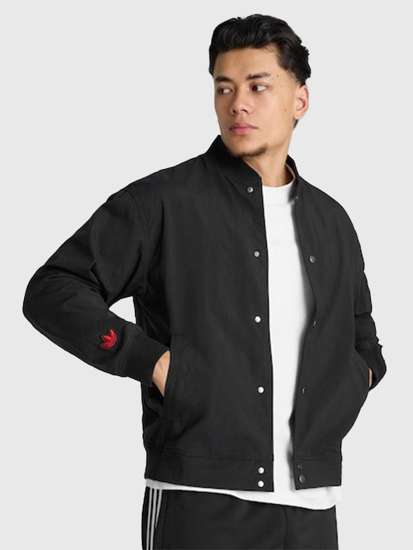 Manchester United x adidas Stone Roses Jacket Jacket unisex front product view | Dash Racegear — Manchester United x Adidas 2026 Stone Roses Black Jacket with sleek stripes and lightweight comfort for fans.