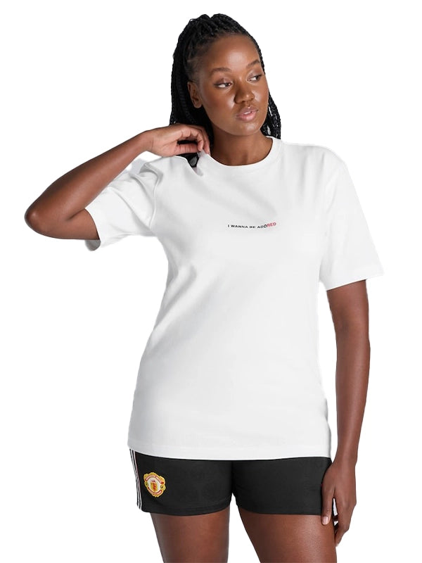 Manchester United x adidas Stone Roses T-Shirt Shirt unisex detail view 3 | Dash Racegear — White Adidas Manchester United x Stone Roses 2026 T-Shirt, soft fabric and stylish graphics for dedicated fans.