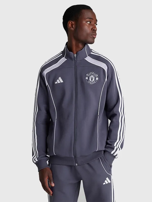Manchester United x Adidas Urban Purist Track Jacket Jacket unisex front product view | Dash Racegear — Urban Purist Manchester United x Adidas Grey Zip-Up Track Jacket 2026 with a modern athletic silhouette.