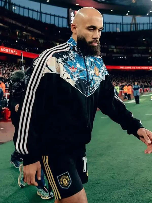 Manchester United x Adidas x The Stone Roses Jacket Jacket unisex detail view 3 | Dash Racegear — Black Adidas Manchester United x Stone Roses track jacket, unisex style with sporty and casual appeal.