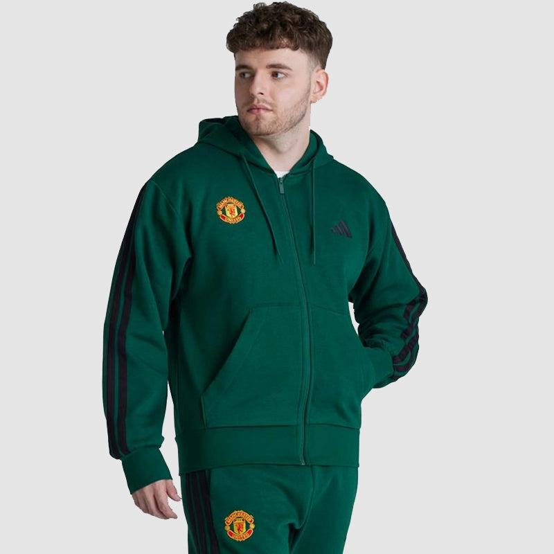 Manchester United x adidas Essentials 3-Stripes Hoodie Hoodie unisex front product view | Dash Racegear — Manchester United x adidas Essentials Hoodie – Sporty Club-Inspired Gear