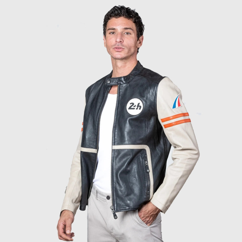 Mans Karl 24H Le Ecru Black Leather Jacket Leather Jacket unisex detail view 6 | Dash Racegear — Designer Mans Karl 24H Le Ecru Black Leather Fashion Jacket