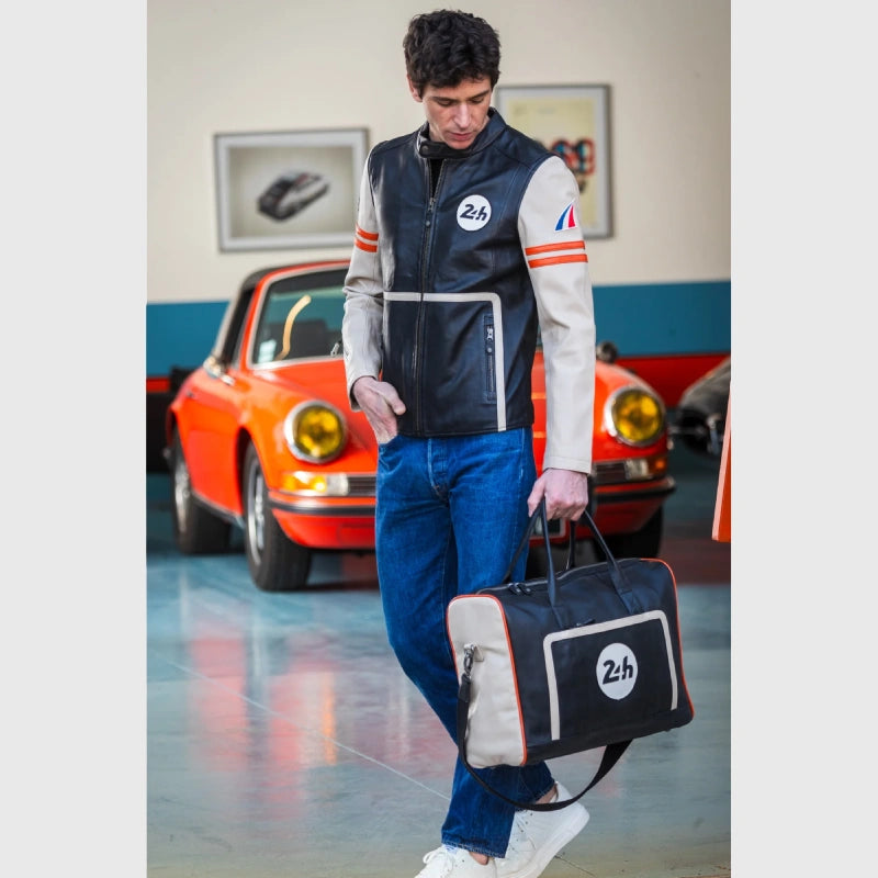 Mans Karl 24H Le Ecru Black Leather Jacket Leather Jacket unisex detail view 2 | Dash Racegear — Mans Karl 24H Le Ecru Black Leather Jacket for Trendsetters