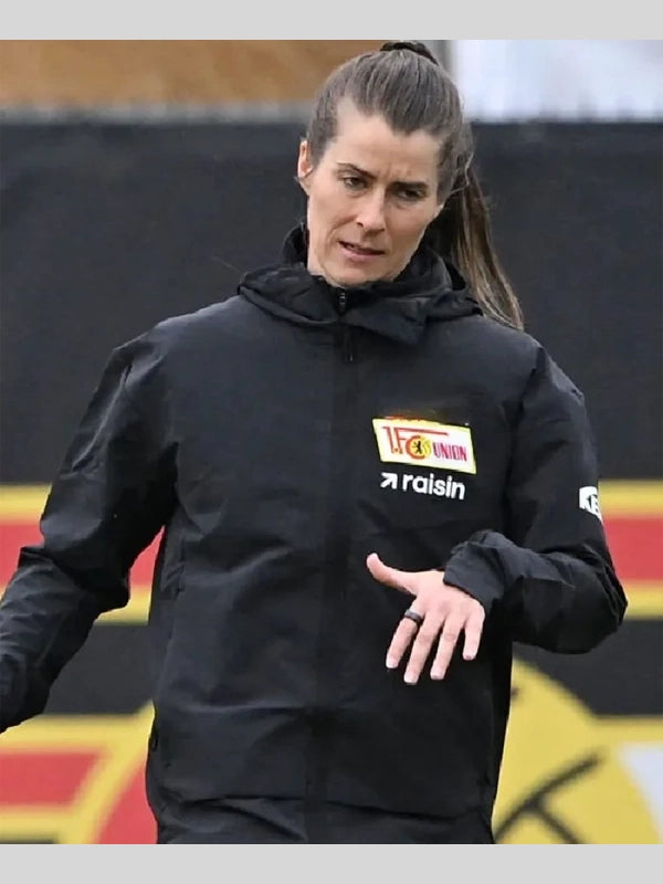 Marie-Louise Eta Union Berlin Training Jacket Jacket unisex detail view 2 | Dash Racegear — Union Berlin training jacket in black, Marie-Louise Eta inspired hooded design for athletic everyday wear.
