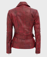 Womens Distressed Maroon Biker Jacket Biker Jacket women detail view 3 | Dash Racegear — Womens Distressed Maroon Biker Leather Jacket