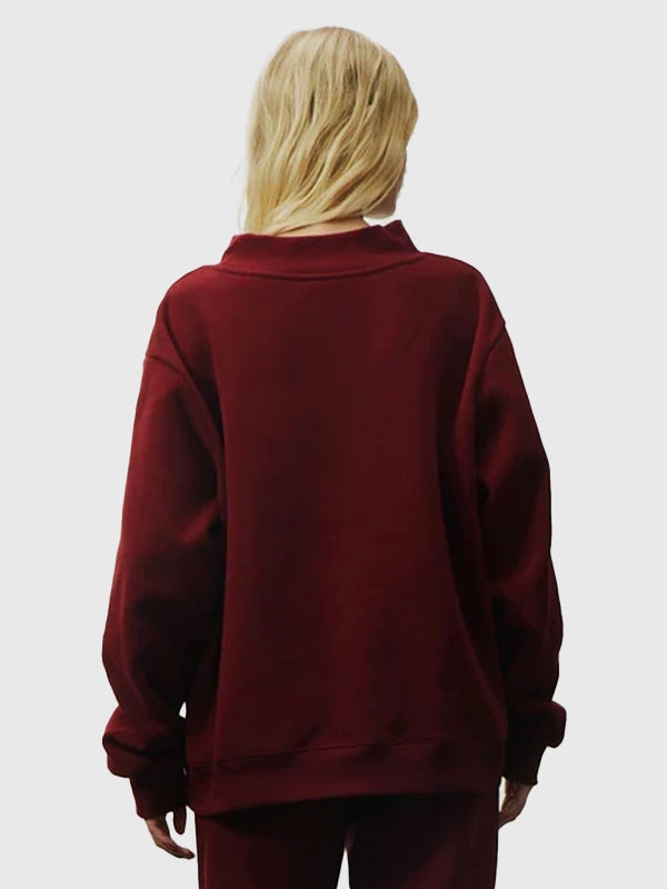 Parke Holiday Plaid Varsity Mockneck Sweatshirt Sweatshirt unisex detail view 2 | Dash Racegear — 2025 Parke Holiday Plaid Varsity Fleece Maroon Mockneck Sweatshirt, relaxed-fit fleece, holiday plaid touches, perfect for everyday winter style