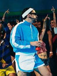 Bad Bunny Marseille Jacquemus Track Jacket Jacket unisex detail view 2 | Dash Racegear — Blue and white half-zip track jacket featuring Marseille Jacquemus Bad Bunny inspired streetwear design.